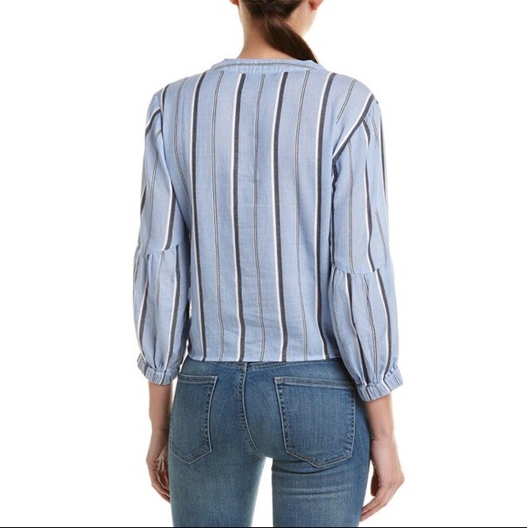 Michael Stars Stream Tie Front Top in Blue Stripe - Picture 2 of 6